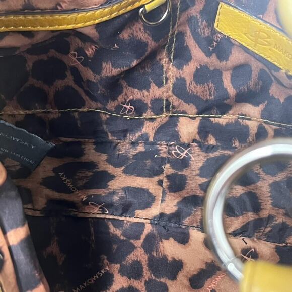 B Makowsky Crossbody Bag Purse Yellow Metal Hardware Leather Fringe Tassel - Picture 14 of 16